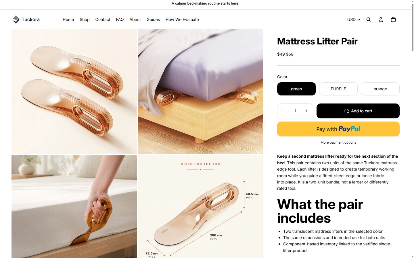 Картка товару Mattress Lifter Pair у Shopify-магазині Tuckora