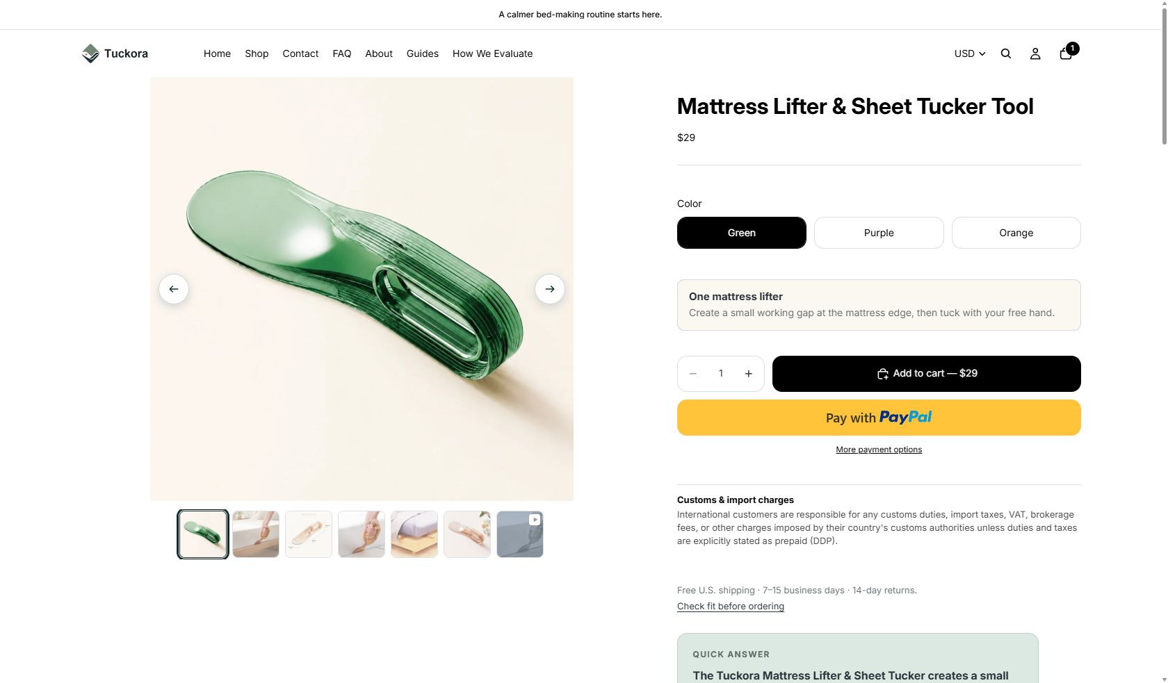 Обновленная карточка Mattress Lifter с вариантами, PayPal и платежными уведомлениями
